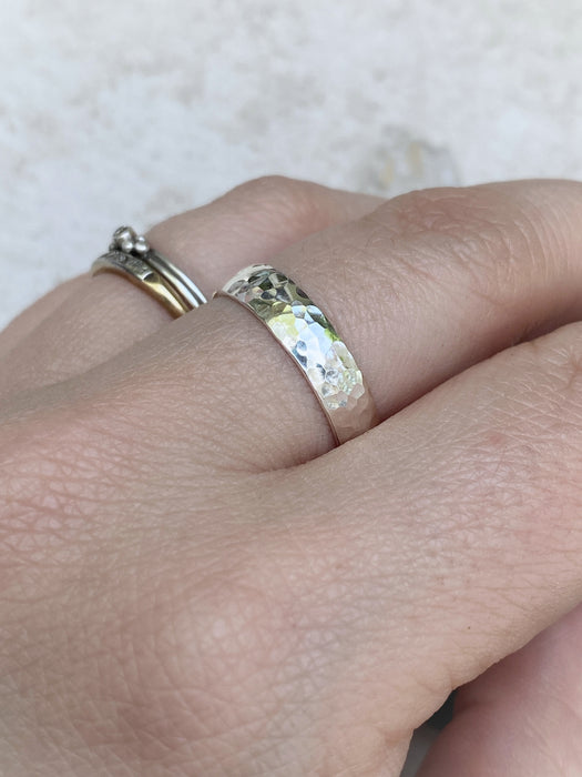 Wide Hammered Band | Thick Sterling Silver Ring | Size 5 6 7 8 9 10 11 | Light Years