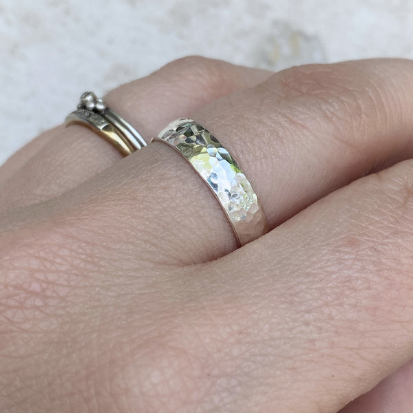 Wide Hammered Band | Thick Sterling Silver Ring | Size 5 6 7 8 9 10 11 | Light Years