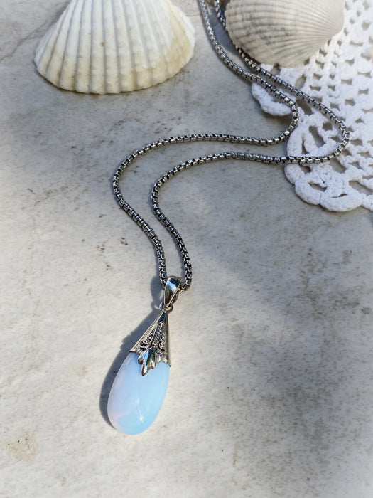 Opalite Drop Pendant | Sterling Silver Necklace Charm | Light Years
