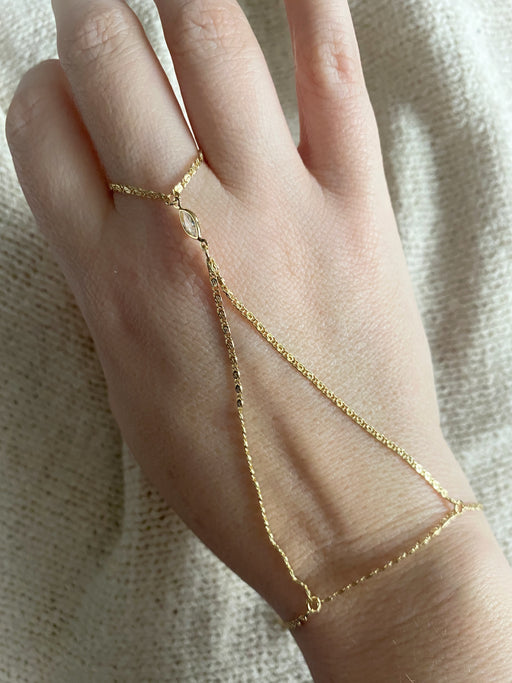 CZ Marquis & Chain Ring Bracelet | Gold Plated Hand Jewelry | Light Years