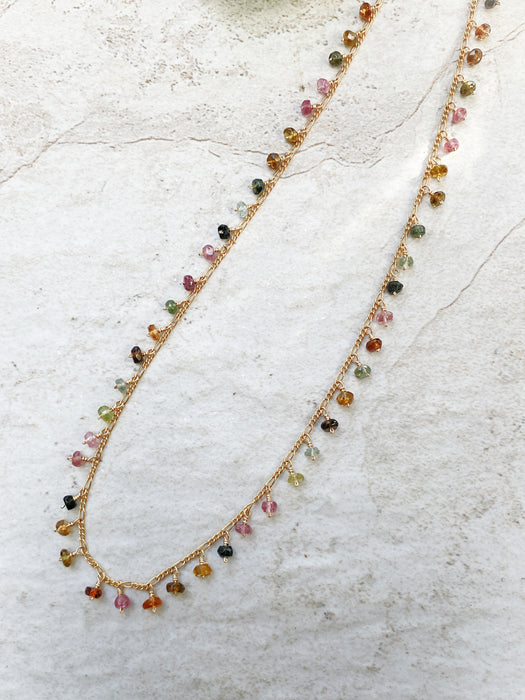 Cut Tourmaline Fringe Collar Necklace | Gold Filled Chain | Light Years Jewelry