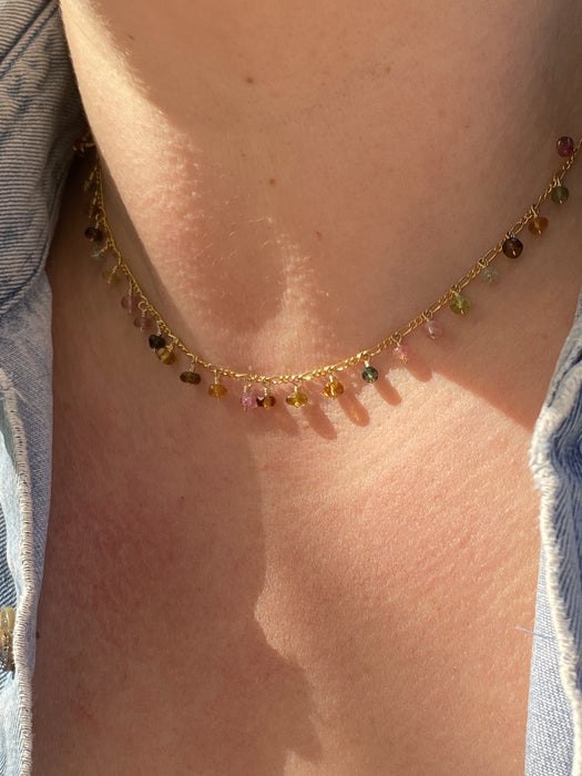 Cut Tourmaline Fringe Collar Necklace | Gold Filled Chain | Light Years Jewelry