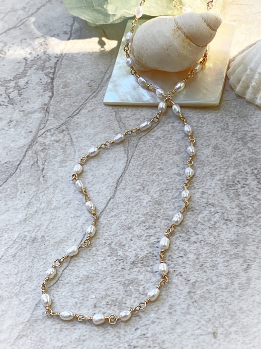 Freshwater Pearl Stationary Beaded Handmade Stone Necklace | Gold Filled | Light Years 