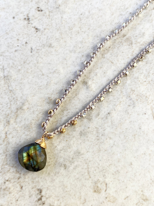 Labradorite Beaded Briolette Gemstone Cord Necklace | Gold Filled | Light Years Jewelry