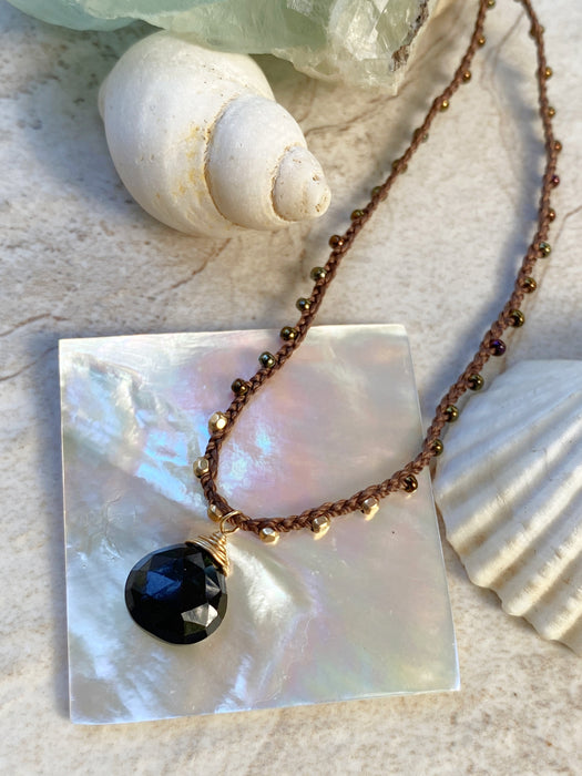Onyx Beaded Briolette Gemstone Cord Necklace | Gold Filled | Light Years Jewelry
