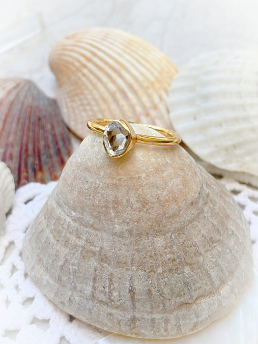 Natural Herkimer Diamond Ring | Gold Vermeil Size 4 5 6 7 8 9 10 | Light Years