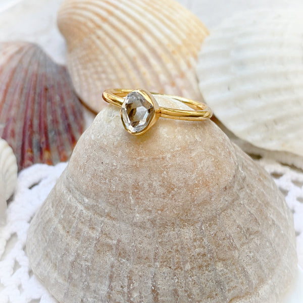 Natural Herkimer Diamond Ring | Gold Vermeil Size 4 5 6 7 8 9 10 | Light Years