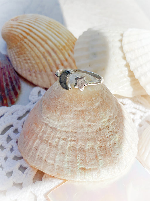 Meteorite Star & Moon Ring | Sterling Silver Size 4 5 6 7 8 9 10 | Light Years