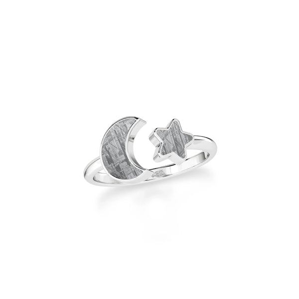 Meteorite Star & Moon Ring | Sterling Silver Size 4 5 6 7 8 9 10 | Light Years