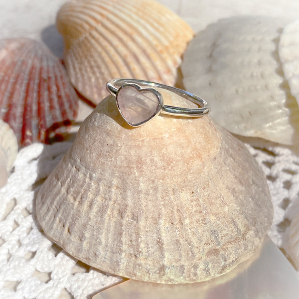 Rose Quartz Heart Ring | Sterling Silver Size 4 5 6 7 8 9 10 | Light Years