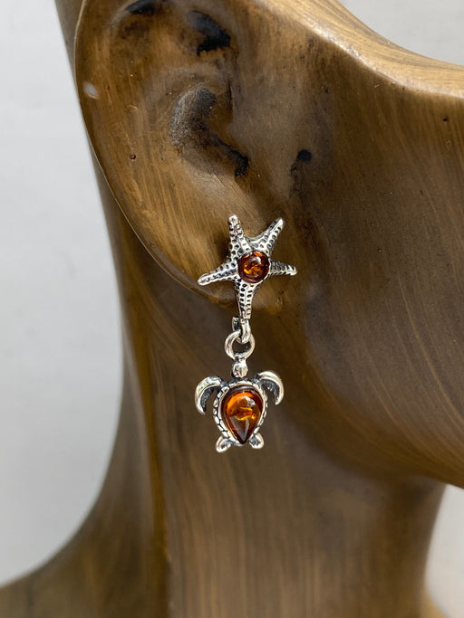 Baltic Amber Starfish & Sea Turtle Posts | Sterling Silver | Light Years Jewelry