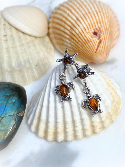 Baltic Amber Starfish & Sea Turtle Posts | Sterling Silver | Light Years Jewelry