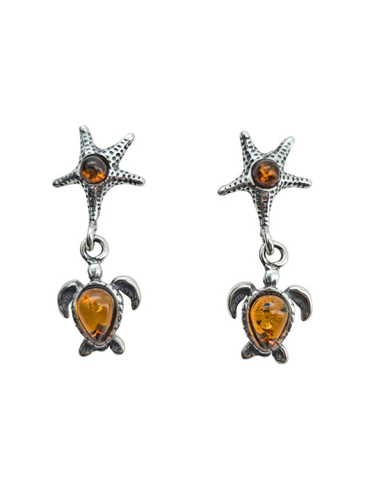 Baltic Amber Starfish & Sea Turtle Posts | Sterling Silver | Light Years Jewelry