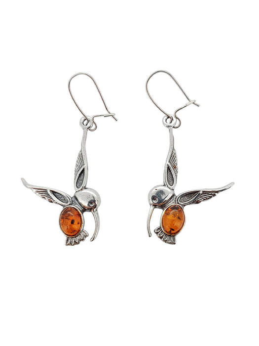 Baltic Amber Hummingbird Dangles | Sterling Silver Earrings | Light Years