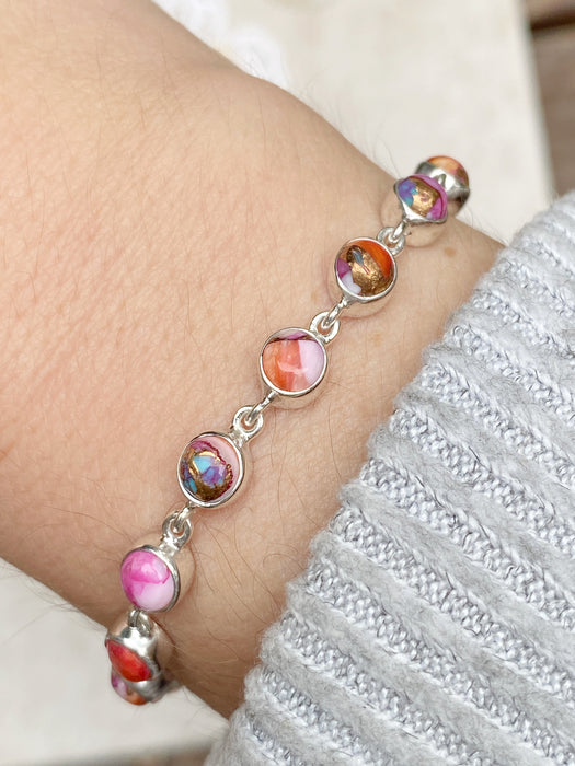 Pink Oyster Turquoise Linked Bracelet | Sterling Silver | Light Years