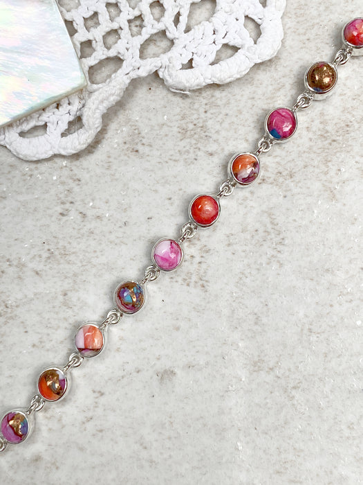 Pink Oyster Turquoise Linked Bracelet | Sterling Silver | Light Years