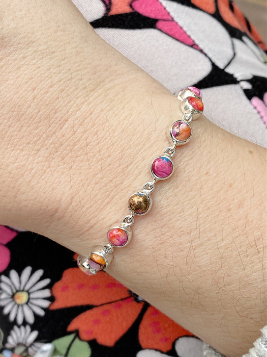Pink Oyster Turquoise Linked Bracelet | Sterling Silver | Light Years