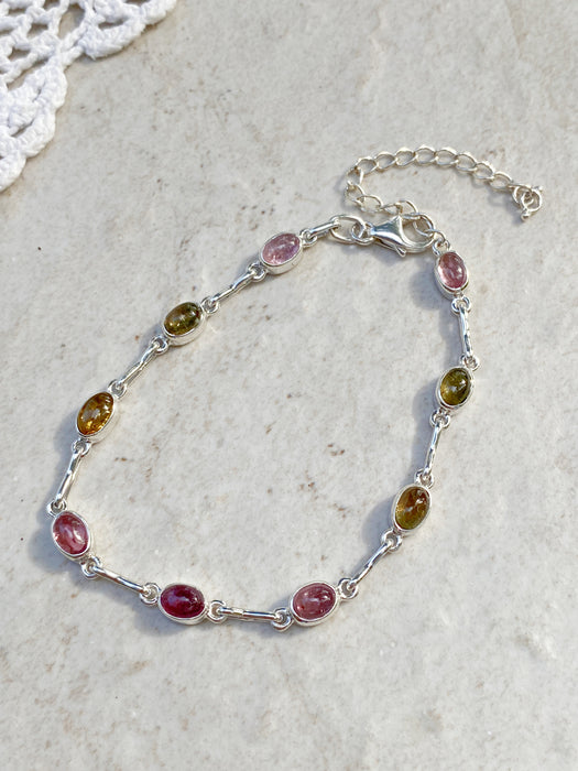 Tourmaline Ovals Linked Bracelet | Sterling Silver | Light Years Jewelry