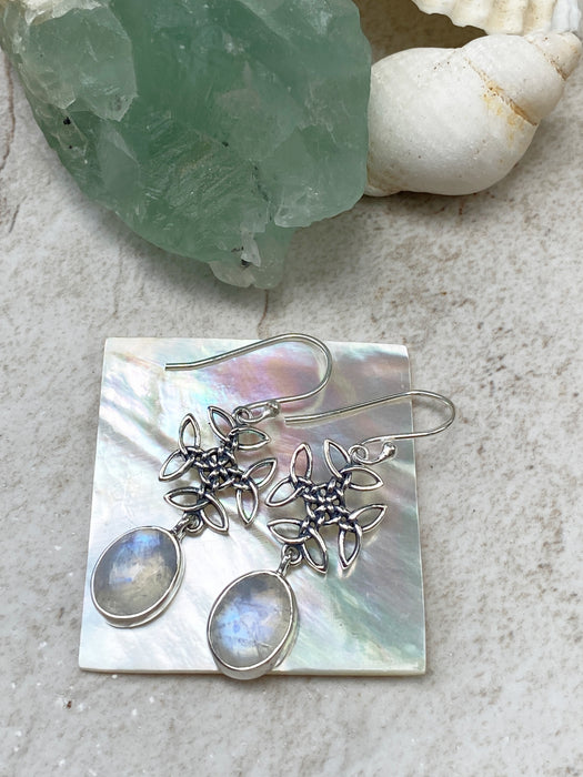 Celtic Knot & Moonstone Drop Dangles | Sterling Silver Earrings | Light Years