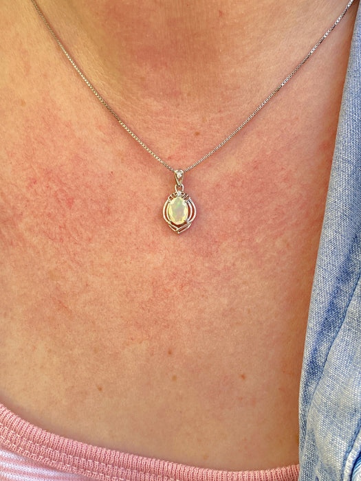 CZ & Ethiopian Opal Necklace | Sterling Silver Chain Pendant | Light Years