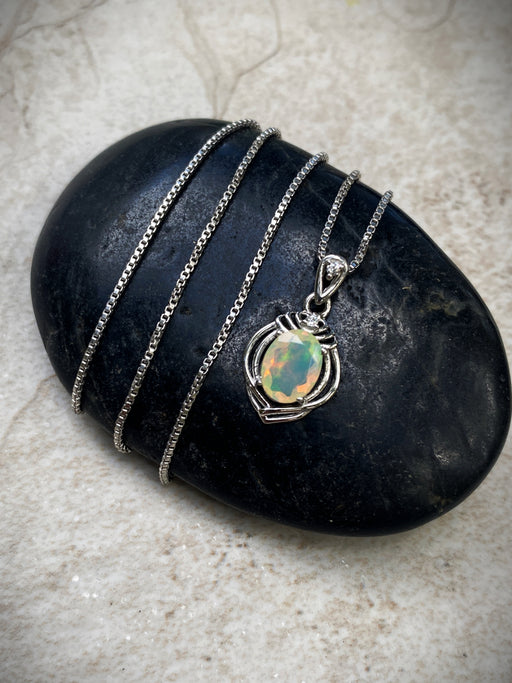 CZ & Ethiopian Opal Necklace | Sterling Silver Chain Pendant | Light Years