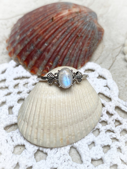 Moonstone Scroll Ring | Sterling Silver Size 6 7 8 9 10 | Light Years
