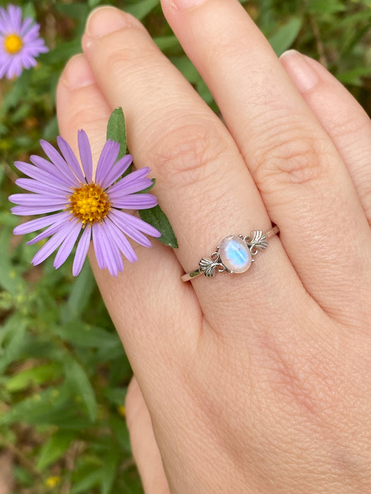 Moonstone Scroll Ring | Sterling Silver Size 6 7 8 9 10 | Light Years