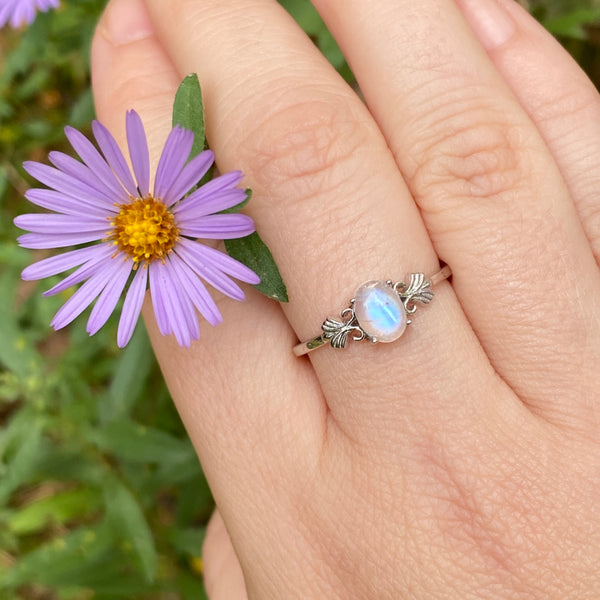 Moonstone Scroll Ring | Sterling Silver Size 6 7 8 9 10 | Light Years