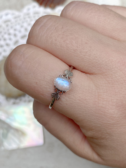 Moonstone Scroll Ring | Sterling Silver Size 6 7 8 9 10 | Light Years