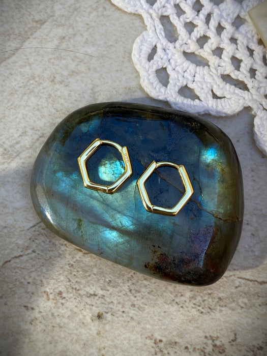Hexagon Huggie Hoops | Gold Vermeil Sterling Silver Earrings | Light Years
