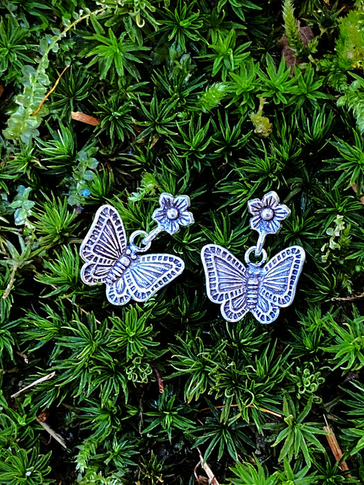 Flower & Butterfly Dangle Posts | Sterling Silver Studs Earrings | Light Years