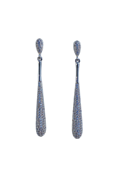 Pave CZ Droplet Post Dangles | Silver Plated Earrings | Light Years
