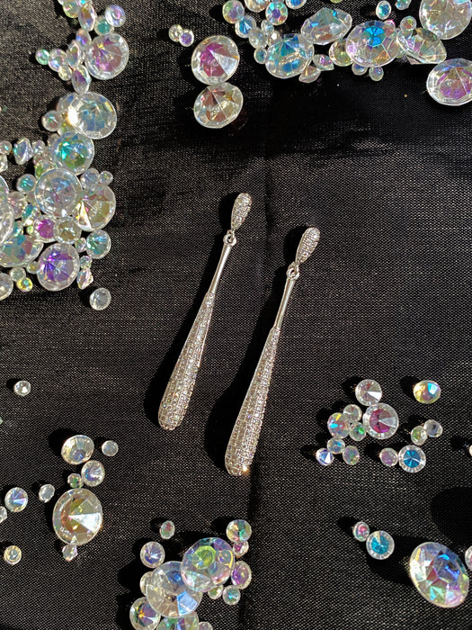 Pave CZ Droplet Post Dangles | Silver Plated Earrings | Light Years