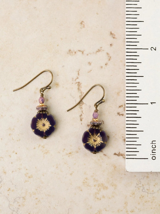 Purple Flower Czech Glass Dangles by Anne Vaughan | Handmade Brass Earrings | Light Years