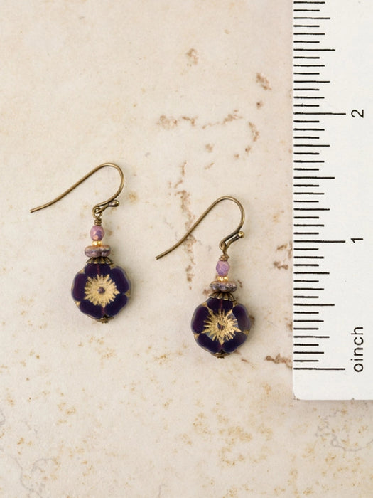 Purple Flower Czech Glass Dangles by Anne Vaughan | Handmade Brass Earrings | Light Years
