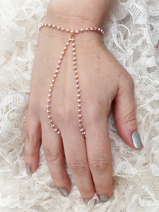 Colorful Beaded Ring Bracelet | Pink | Gold Plated Hand Jewelry | Light Years