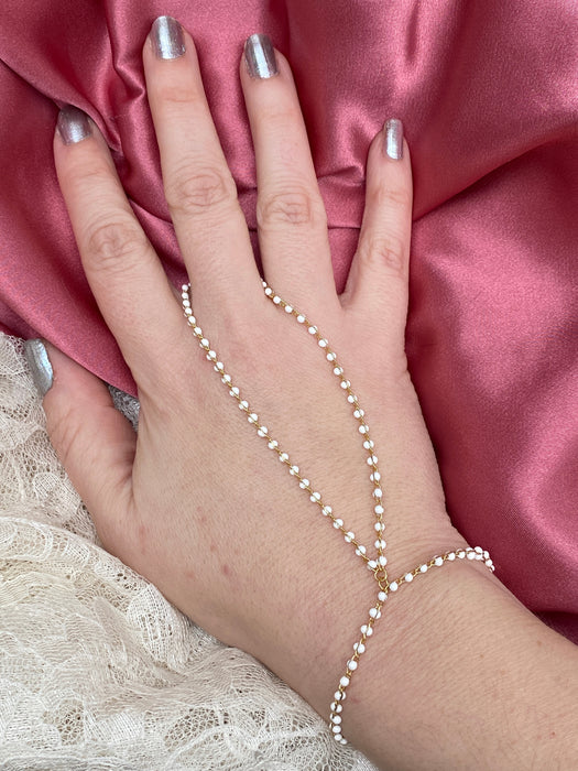 Colorful Beaded Ring Bracelet | White | Gold Plated Hand Jewelry | Light Years