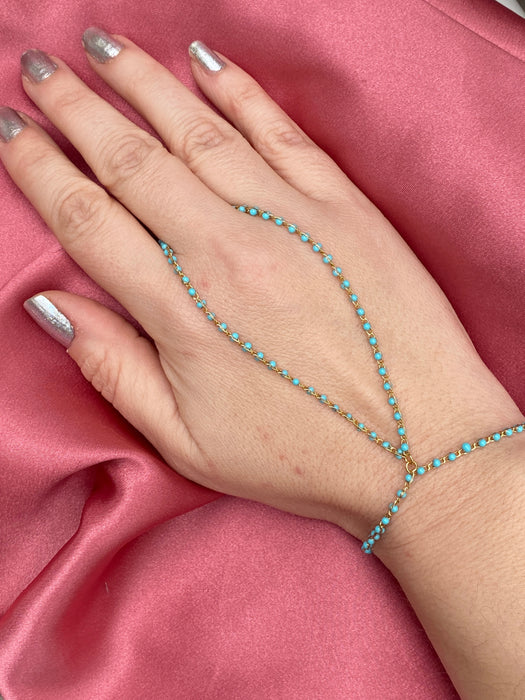 Colorful Beaded Ring Bracelet | Turquoise | Gold Plated Hand Jewelry | Light Years