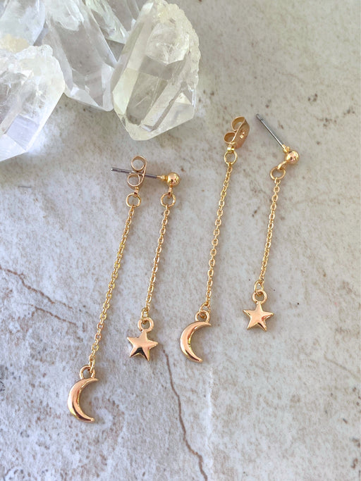 Nightfall Front Back Linear Post Dangles | Silver Gold Tone Earrings | Light Years