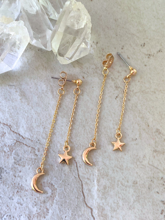 Nightfall Front Back Linear Post Dangles | Silver Gold Tone Earrings | Light Years