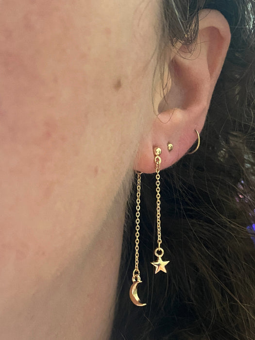 Nightfall Front Back Linear Post Dangles | Silver Gold Tone Earrings | Light Years