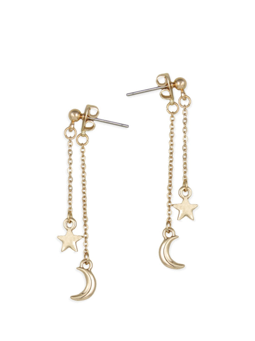 Nightfall Front Back Linear Post Dangles | Silver Gold Tone Earrings | Light Years