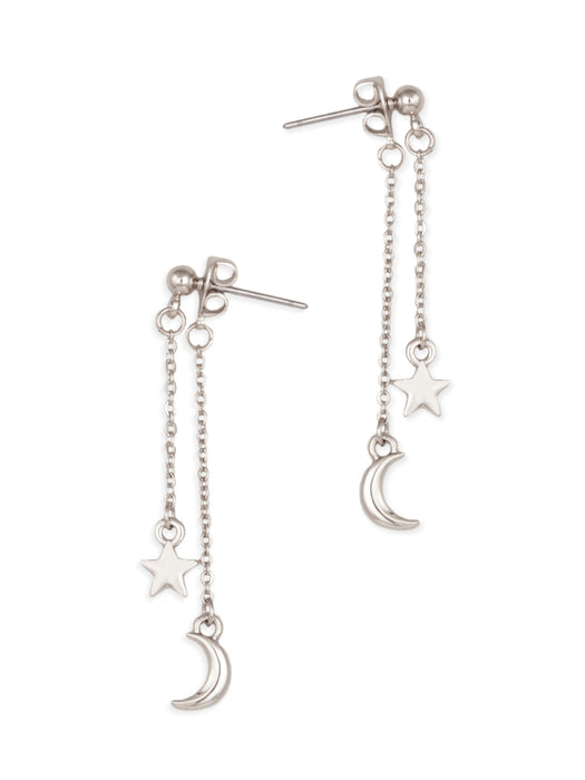 Nightfall Front Back Linear Post Dangles | Silver Gold Tone Earrings | Light Years