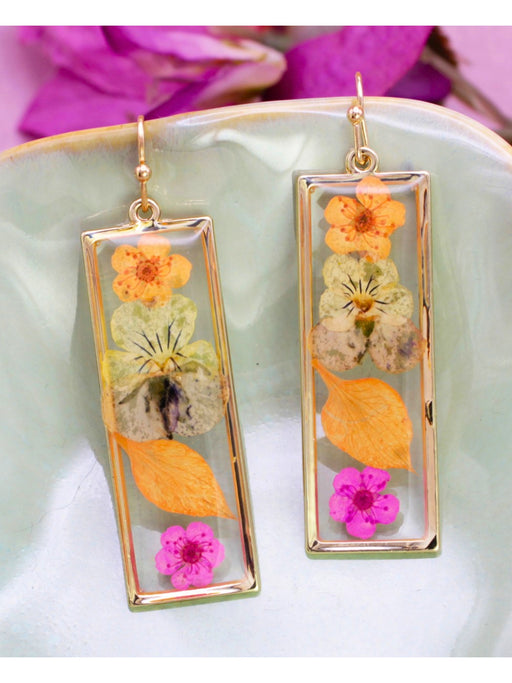 Tropical Dried Flower Dangles | Gold Fashion Earrings | Light Years Jewelry