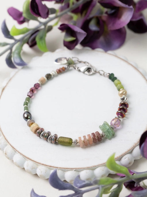Water Lily Beaded Stone Bracelet by Anne Vaughan | Silver Plated | Light Years