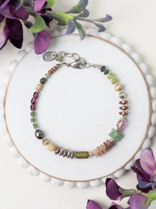 Water Lily Beaded Stone Bracelet by Anne Vaughan | Silver Plated | Light Years