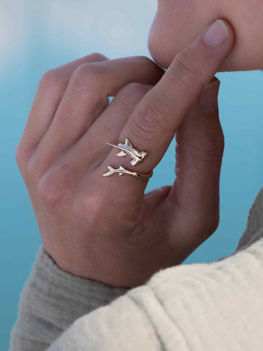 Bronze Hammerhead Shark Wrap Ring | Adjustable Band Size 6 7 8 | Light Years