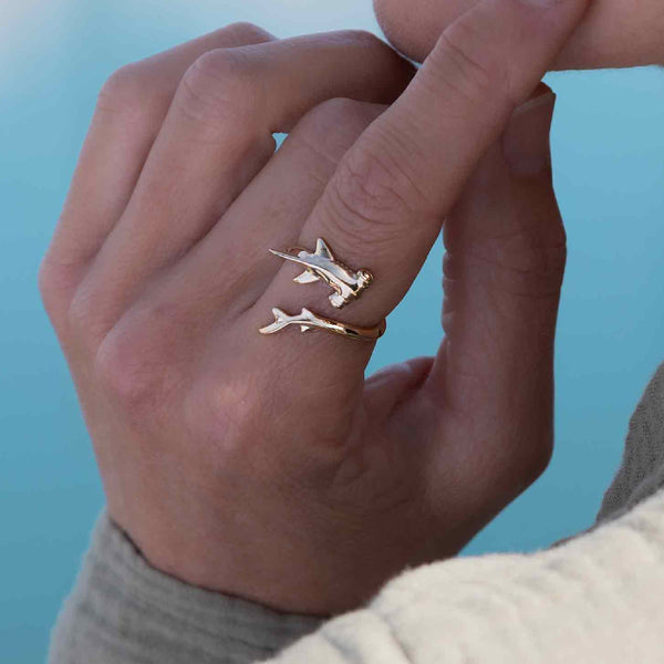 Bronze Hammerhead Shark Wrap Ring | Adjustable Band Size 6 7 8 | Light Years