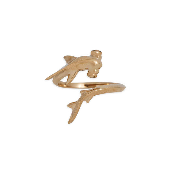 Bronze Hammerhead Shark Wrap Ring | Adjustable Band Size 6 7 8 | Light Years