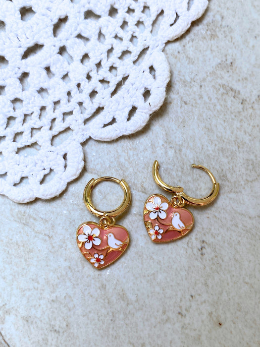 Enamel Bird & Heart Huggie Hoops | Gold Plated Earrings | Light Years